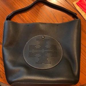 💥 SALE! Tory Burch Perforated Black Leather Hobo